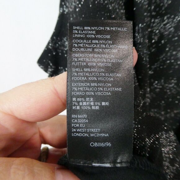 Anthropologie Shimmer Carly Bubble Hem Blouse Sz L Black Silver Metallic Zig Zag - Picture 6 of 12